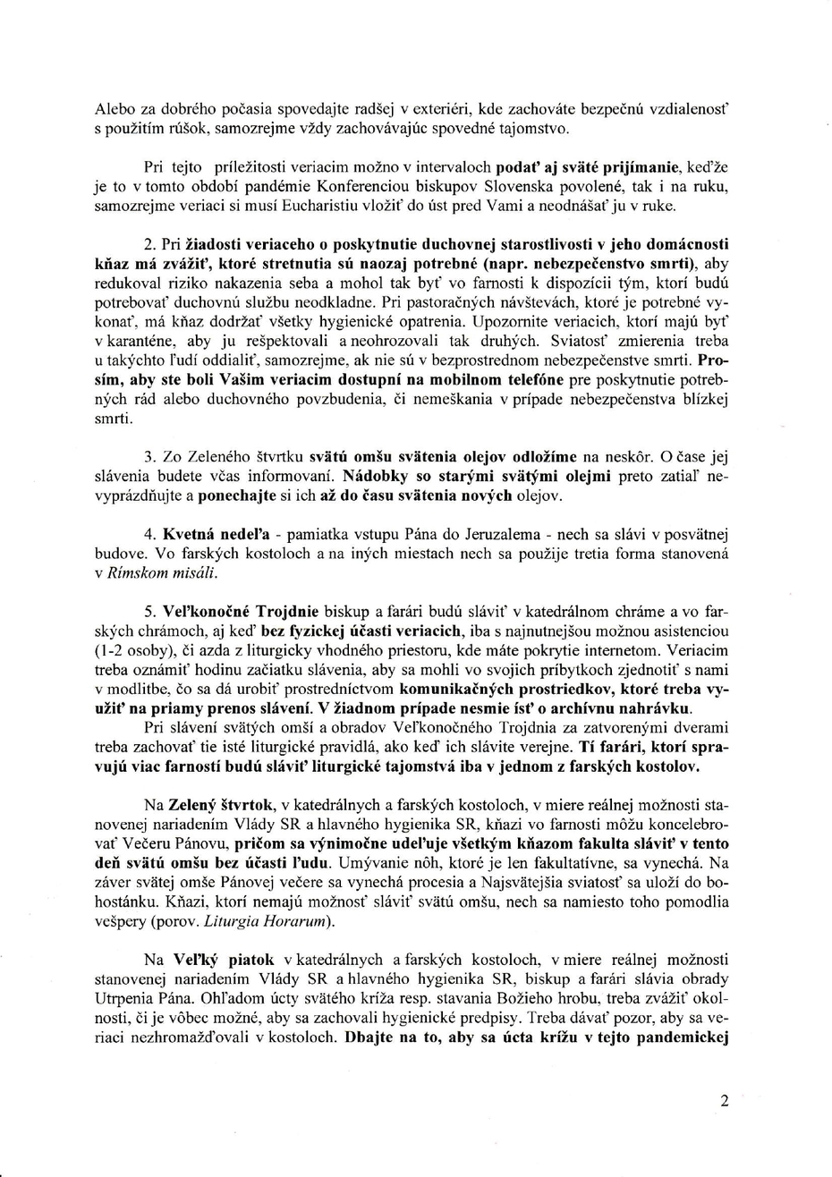 Usmernenia Veľká noc v Trnavskej arcidiecéze page 0002